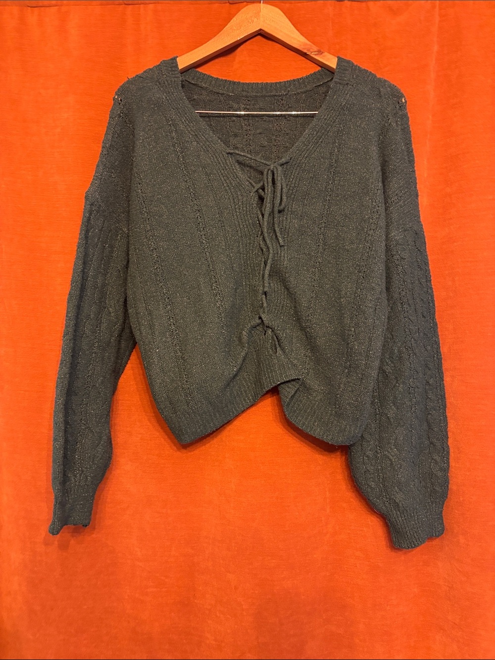 SO Olive Green Lace-Up V-Neck Knit Sweater